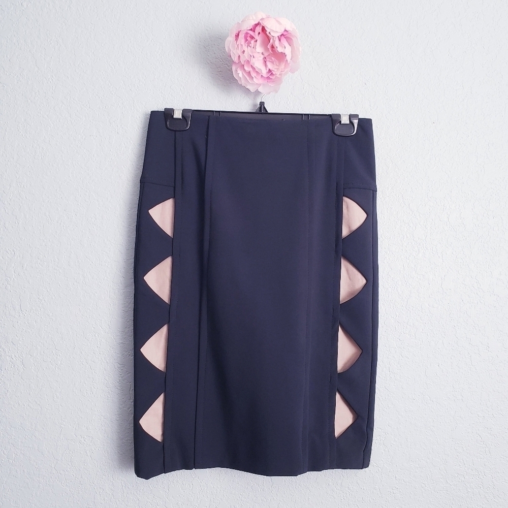 Yigal Azrouel Black And Cream Cutout Pencil Skirt